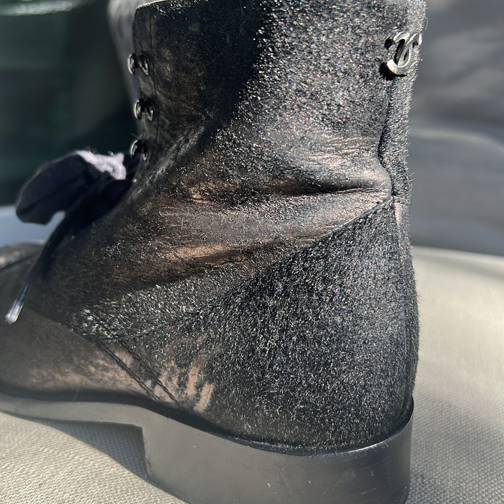 Chanel Black Lace Up Ankle Boots - Picture 10 of 11